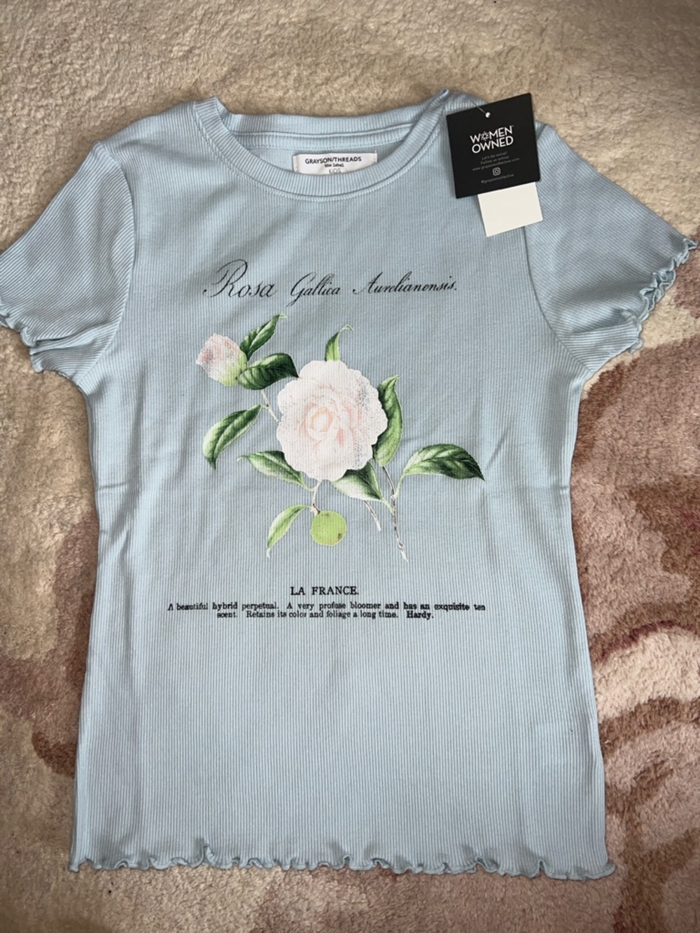 NEW Grayson Threads Light Blue Floral Ribbed Graphic Tee